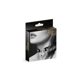 Collier en cuir noir SM avec pendentif cadenas coeur argenté 